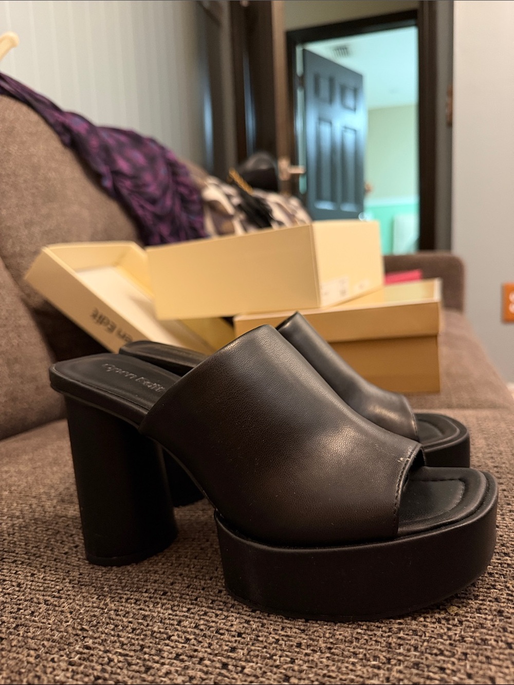 Open Edit Women's Black Platform Mule Heels